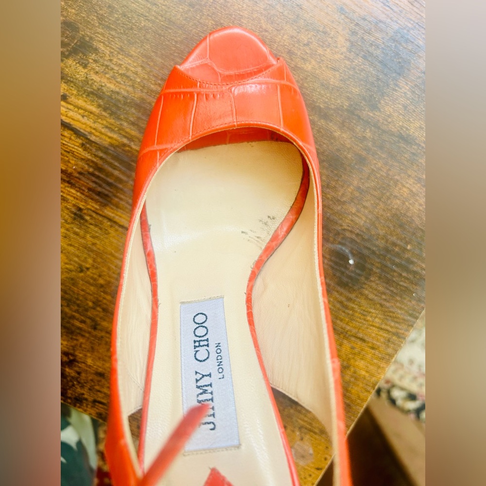Jimmy Choo Vibrant Orange Peep-Toe Heels - Picture 5 of 12